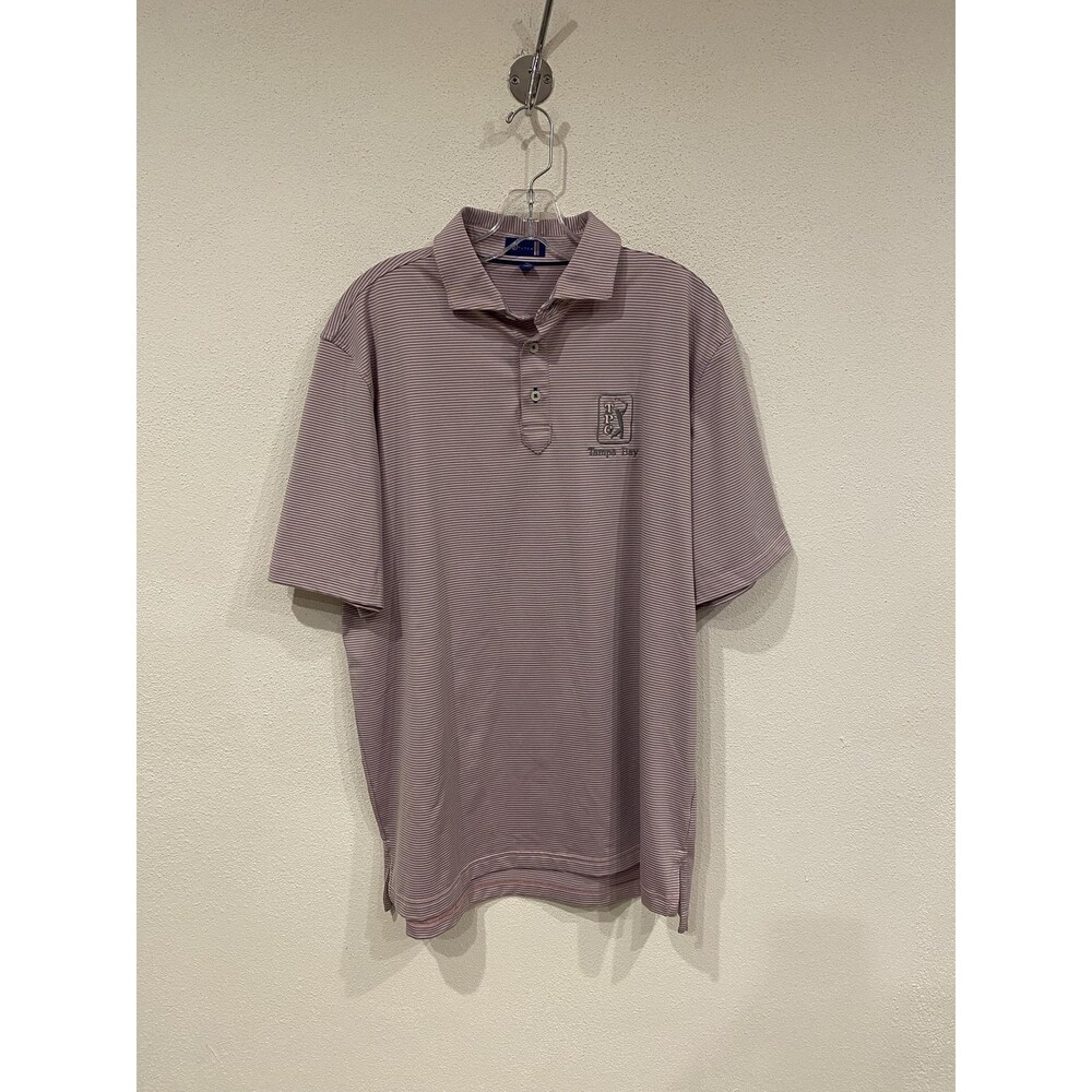 STITCH Polo Shirt Mens Large Pink Stripe TPC Tampa Bay Golf Performance Jersey